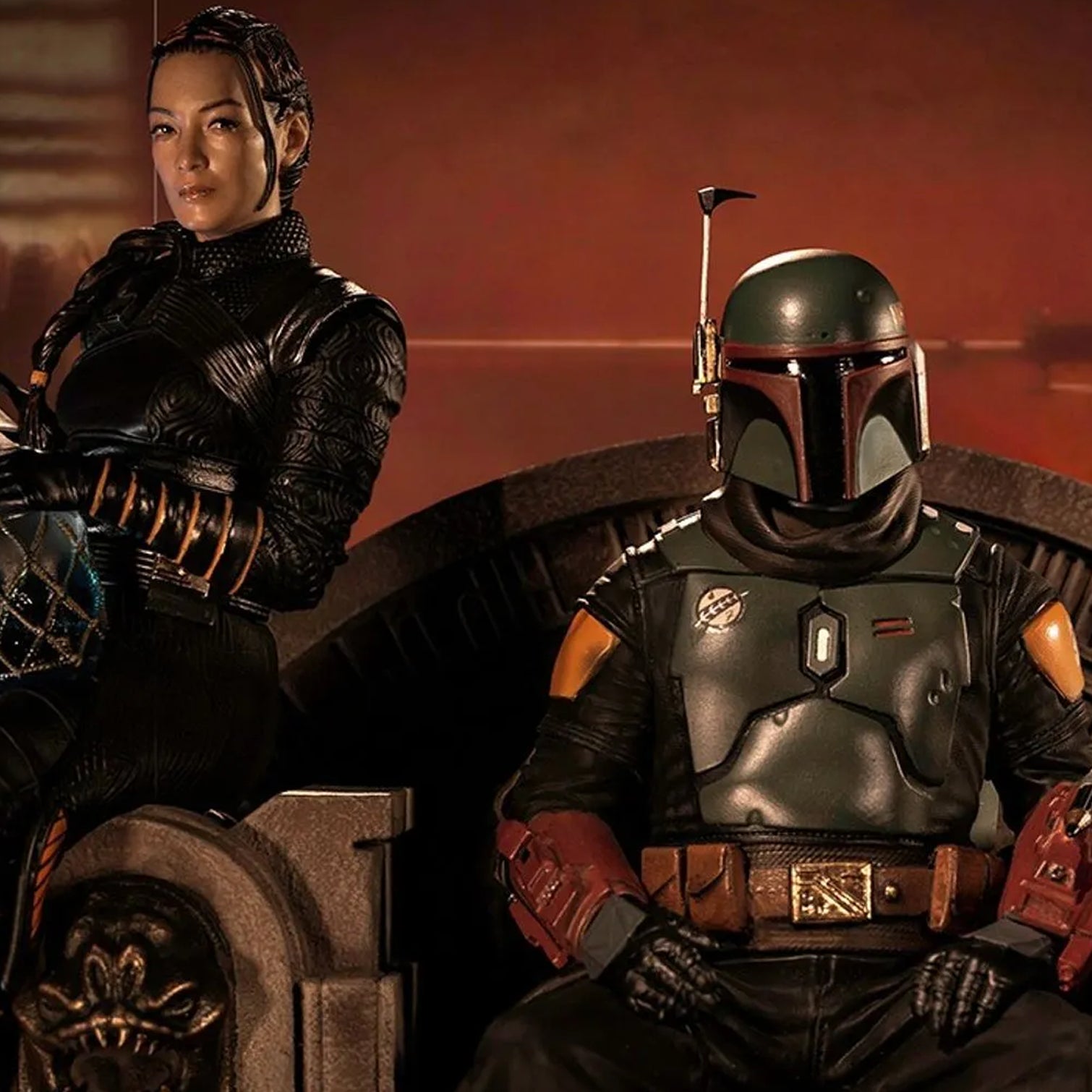 The Mandalorian - Boba Fett and Fennec Shand on Throne Deluxe Art Scale 1/10 Statue