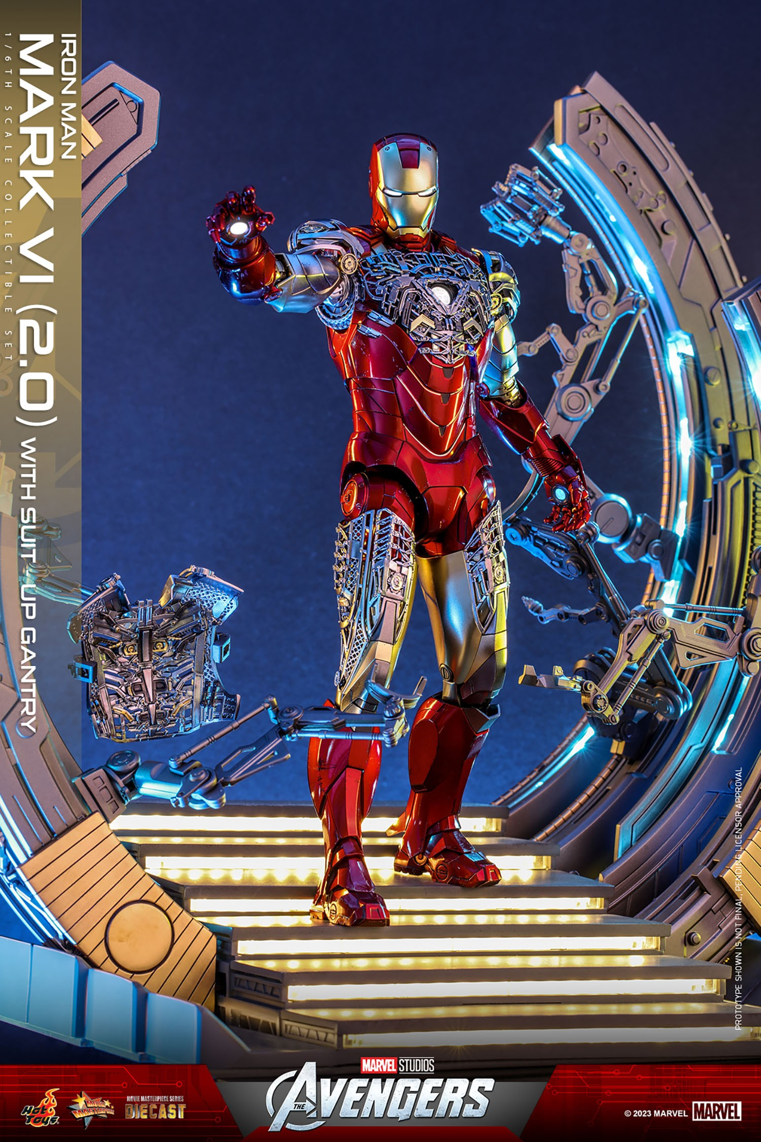 IRON MAN MARK VI (2.0) WITH SUIT-UP GANTRY Sixth Scale Figure Set by Hot Toys