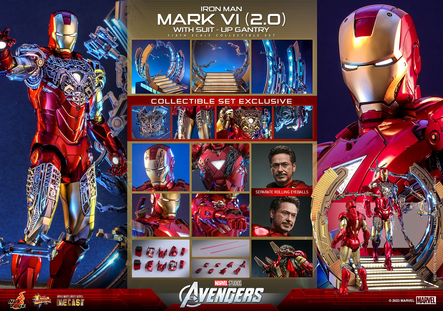 IRON MAN MARK VI (2.0) WITH SUIT-UP GANTRY Sixth Scale Figure Set by Hot Toys
