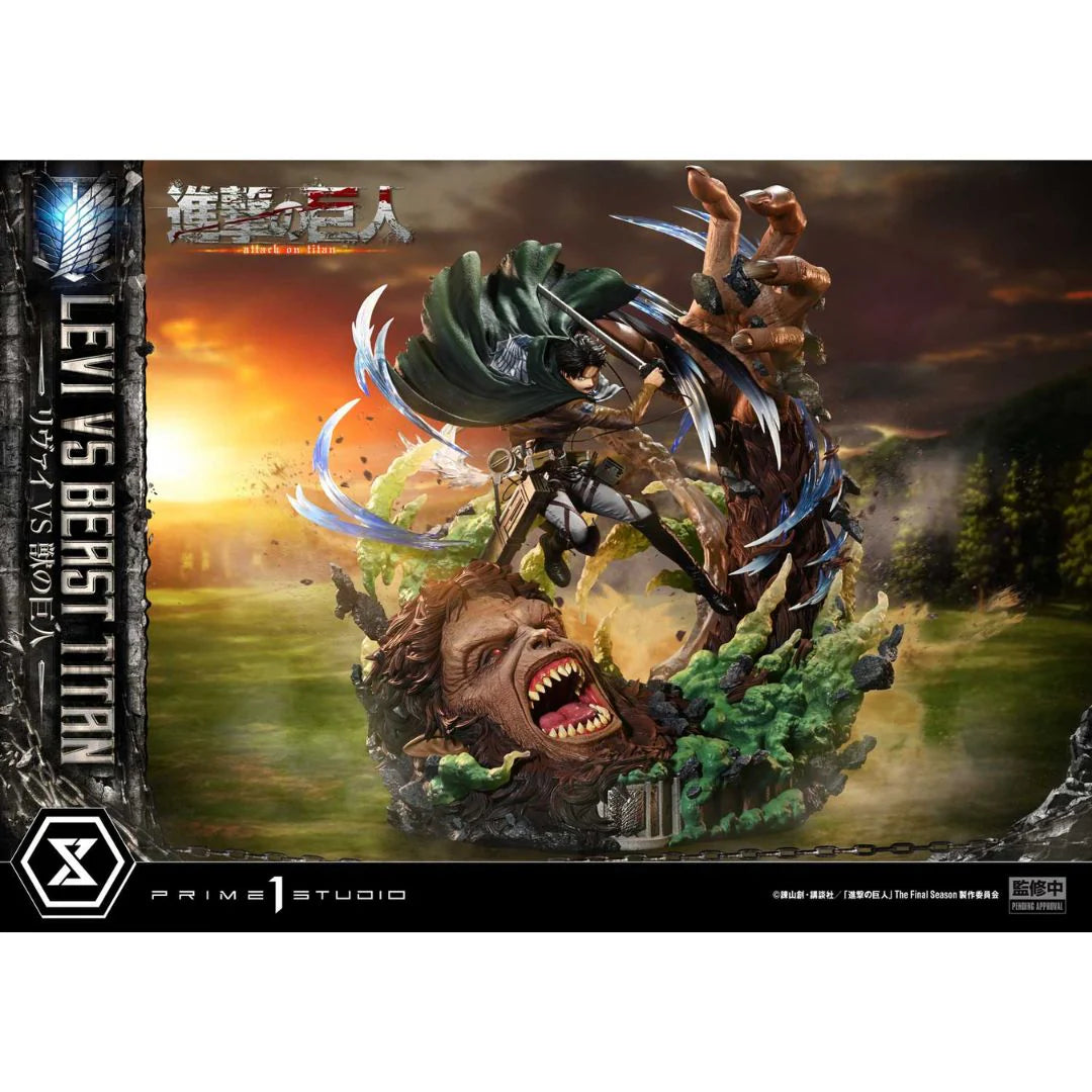 Attack On Titan Levi Versus Beast Titan statue By Prime1 Studio