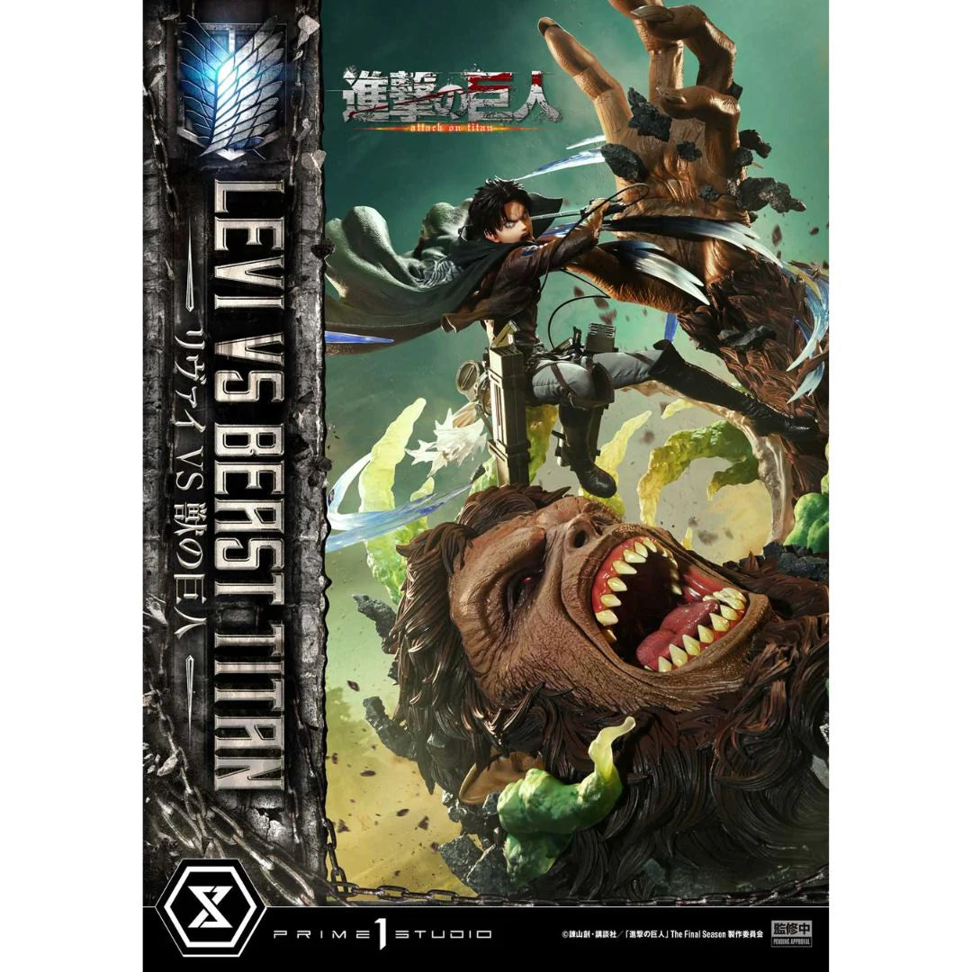 Attack On Titan Levi Versus Beast Titan statue By Prime1 Studio