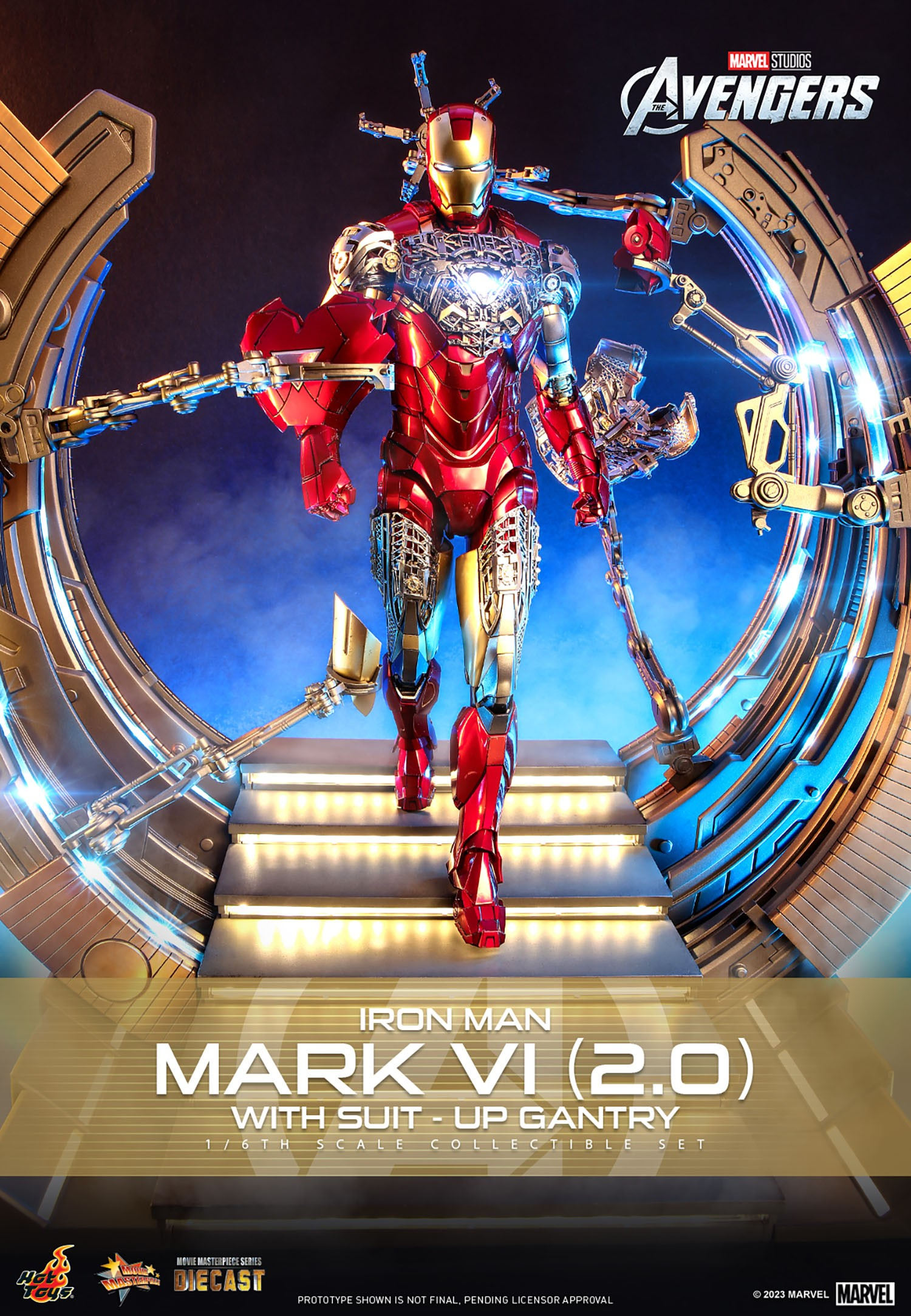 IRON MAN MARK VI (2.0) WITH SUIT-UP GANTRY Sixth Scale Figure Set by Hot Toys