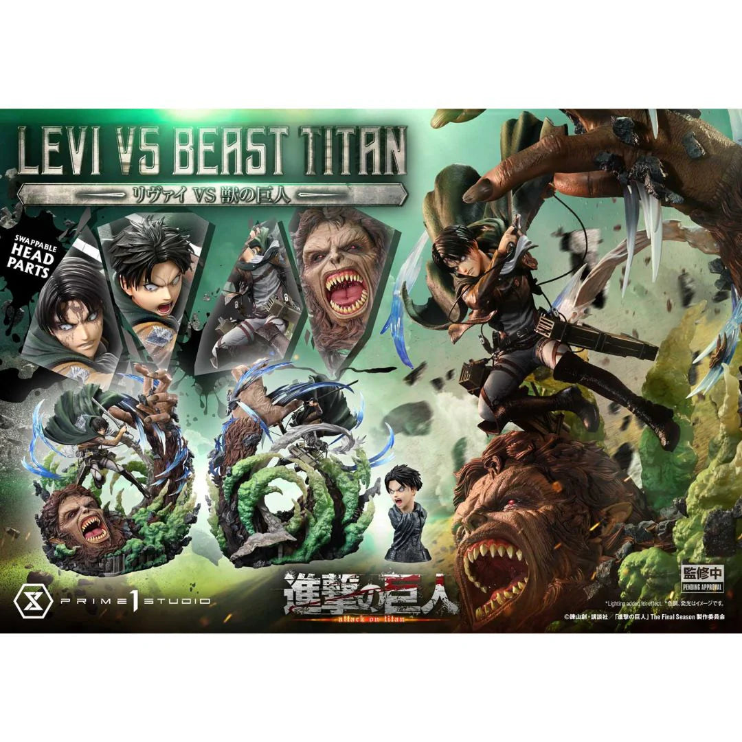 Attack On Titan Levi Versus Beast Titan statue By Prime1 Studio