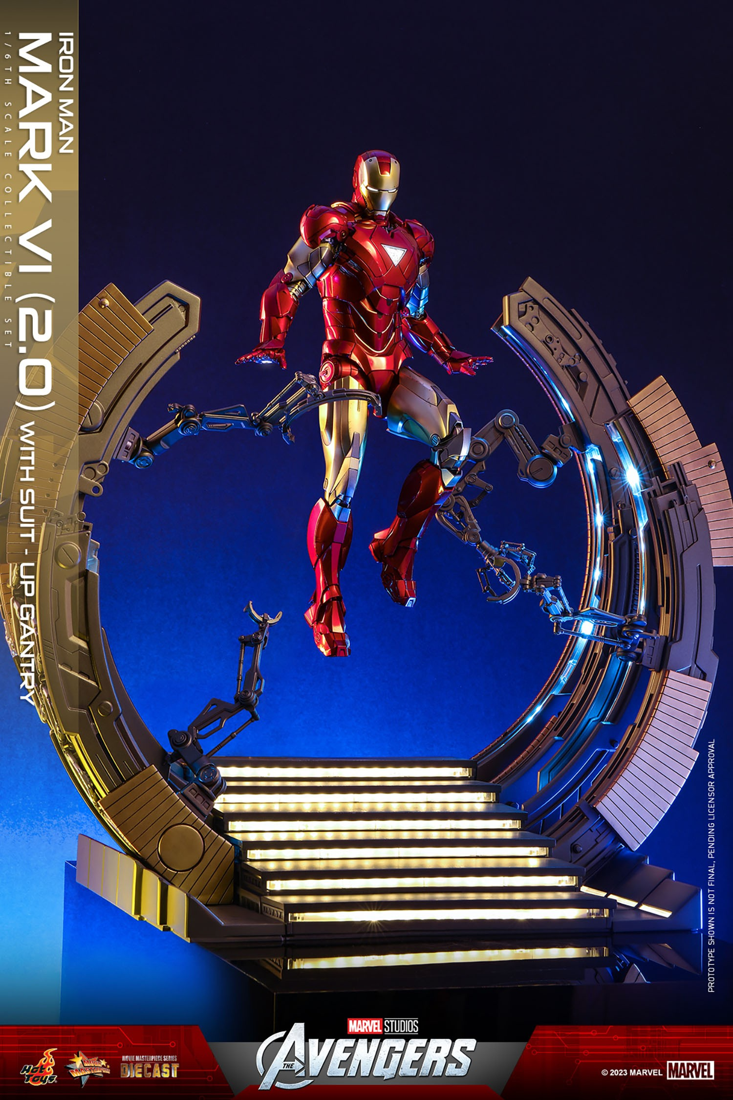 IRON MAN MARK VI (2.0) WITH SUIT-UP GANTRY Sixth Scale Figure Set by Hot Toys