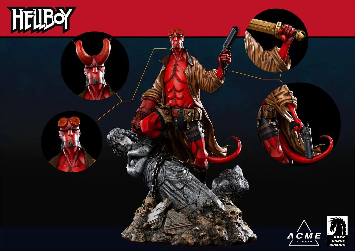 HELLBOY 1/4 Scale Statue Mignola Comic By XM Studios