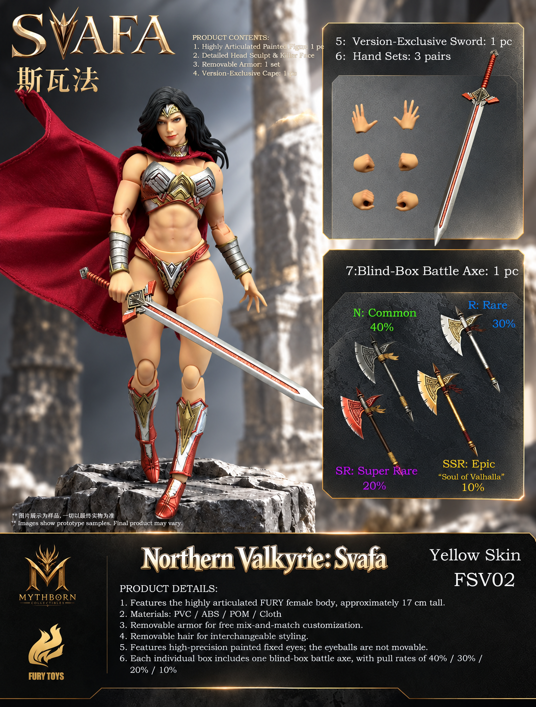 Northern Valkyrie Svafa (Yellow Skin Red Armor Ver.) 1/12 Action Figure By Fury Toys