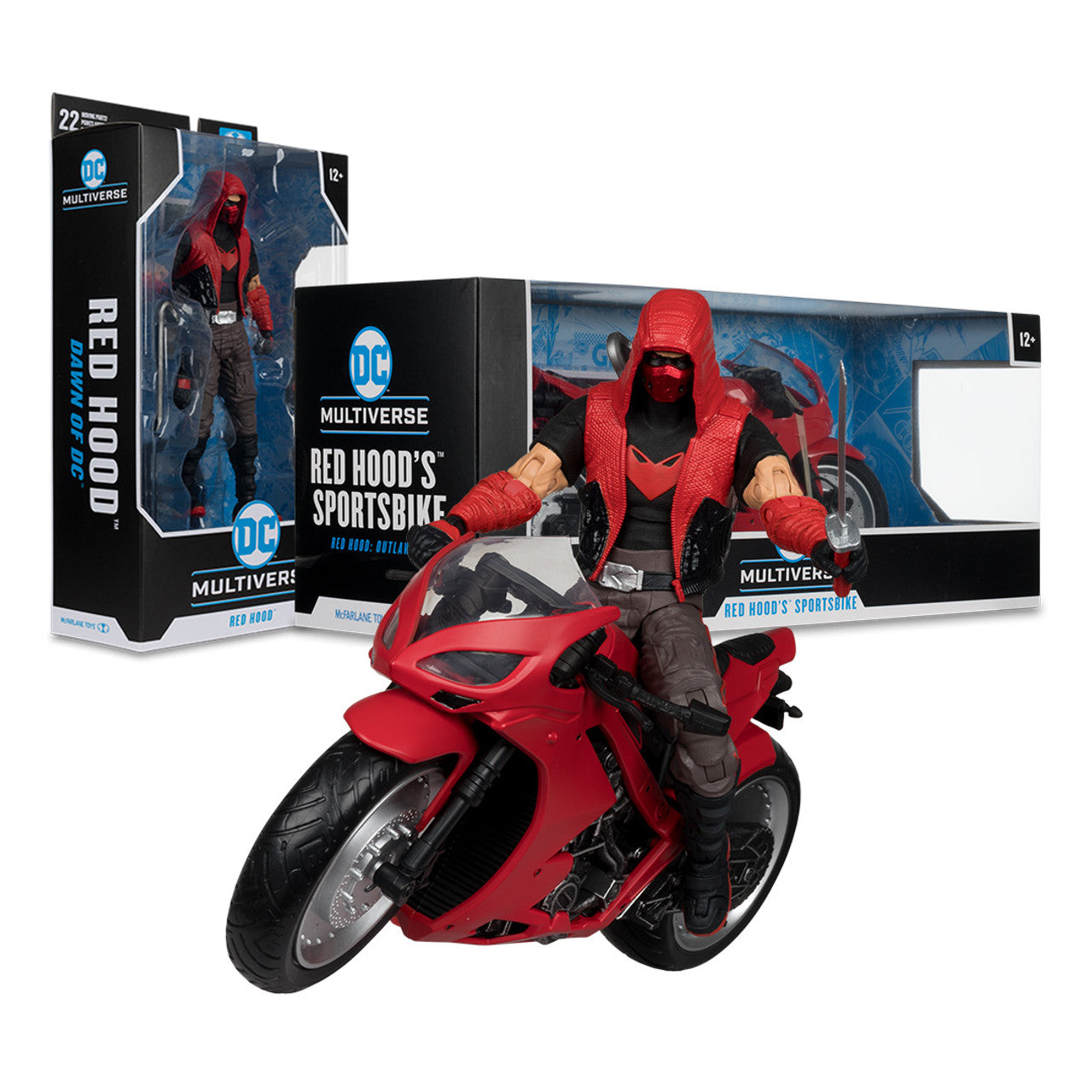 Red Hood's Sportsbike (Red Hood: Outlaw) Vehicle and Red Hood (Dawn of DC) 7" Figure Bundle By McFarlane