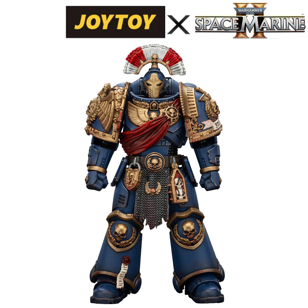 Warhammer 40,000: Space Marine 2 Ultramarines Relic Secundus Armor with Artificer Bolt Rifle, Chainsword and Bolt Pistol 1/18 Scale Action Figure