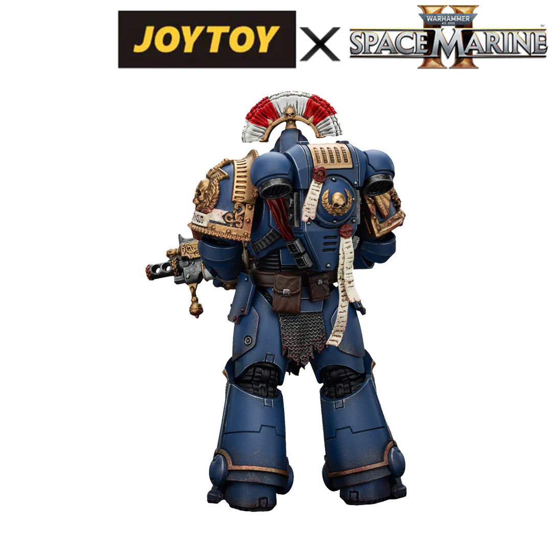 Warhammer 40,000: Space Marine 2 Ultramarines Relic Secundus Armor with Artificer Bolt Rifle, Chainsword and Bolt Pistol 1/18 Scale Action Figure