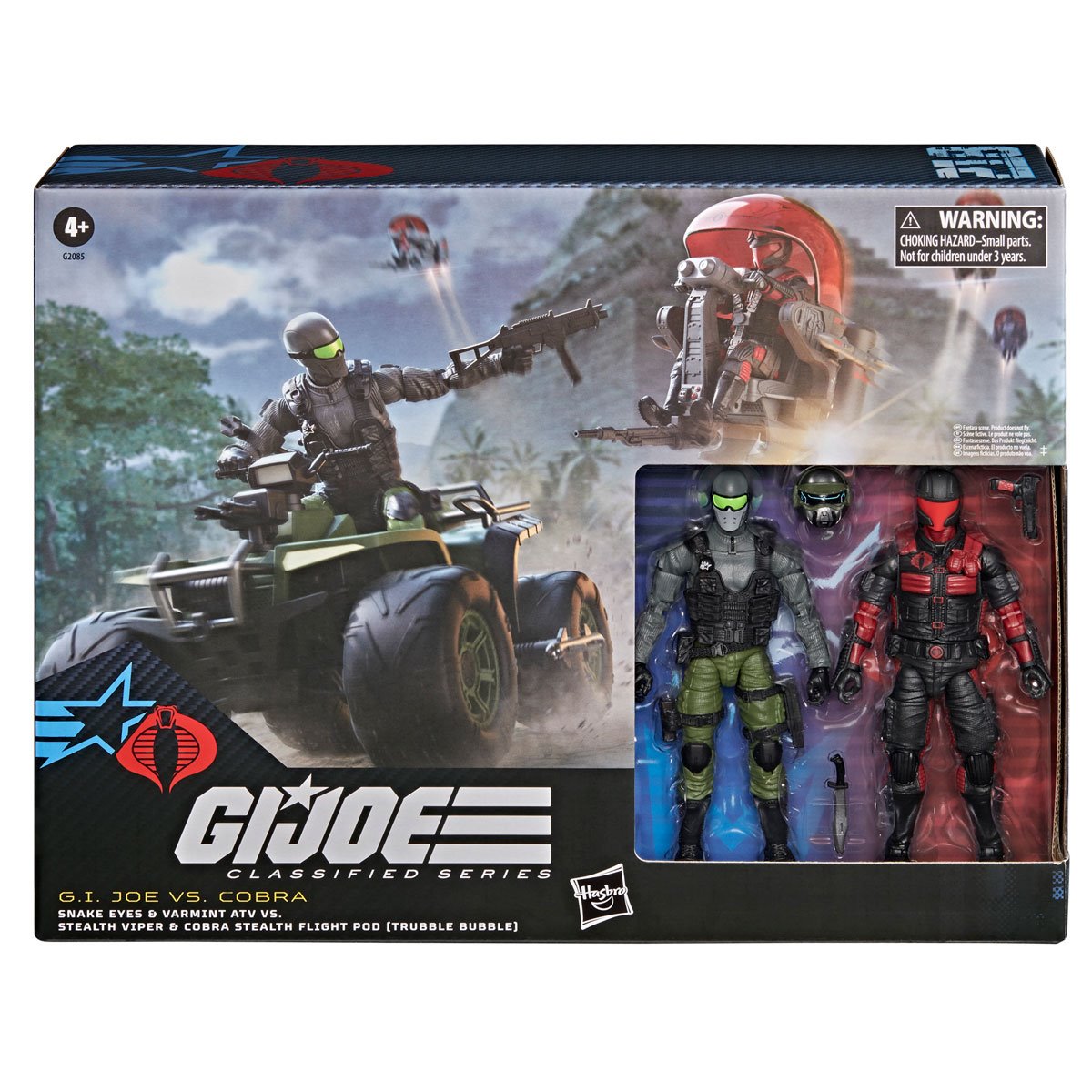 G.I. Joe Classified Series Snake Eyes & Varmint ATV vs. Stealth Viper & Cobra Stealth Flight Pod (Trubble Bubble) Set
