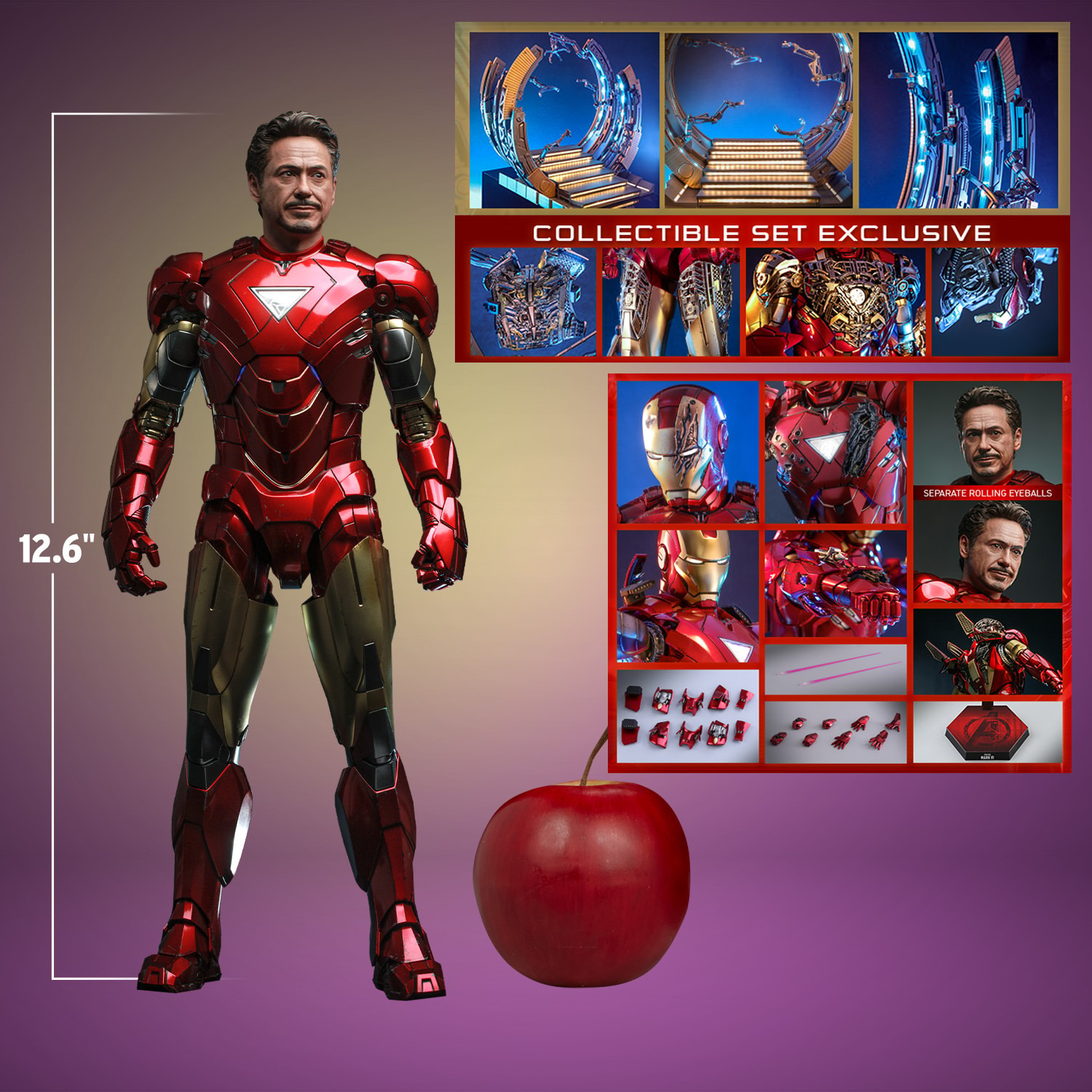 IRON MAN MARK VI (2.0) WITH SUIT-UP GANTRY Sixth Scale Figure Set by Hot Toys