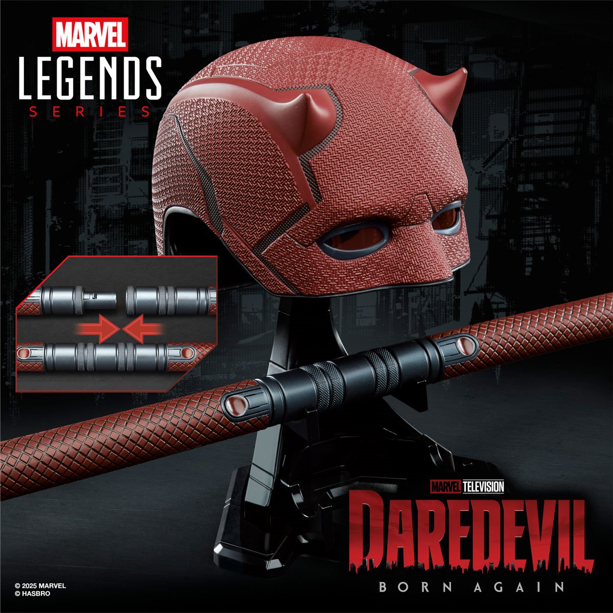 Marvel Legends Daredevil: Born Again Daredevil Mask and Billy Club Prop Replicas