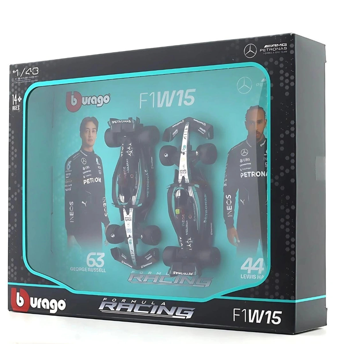 Bburago 1/43 Mercedes-AMG W15 Performance Set of 2 F1 Models #44 Lewis Hamilton #63 George Russel