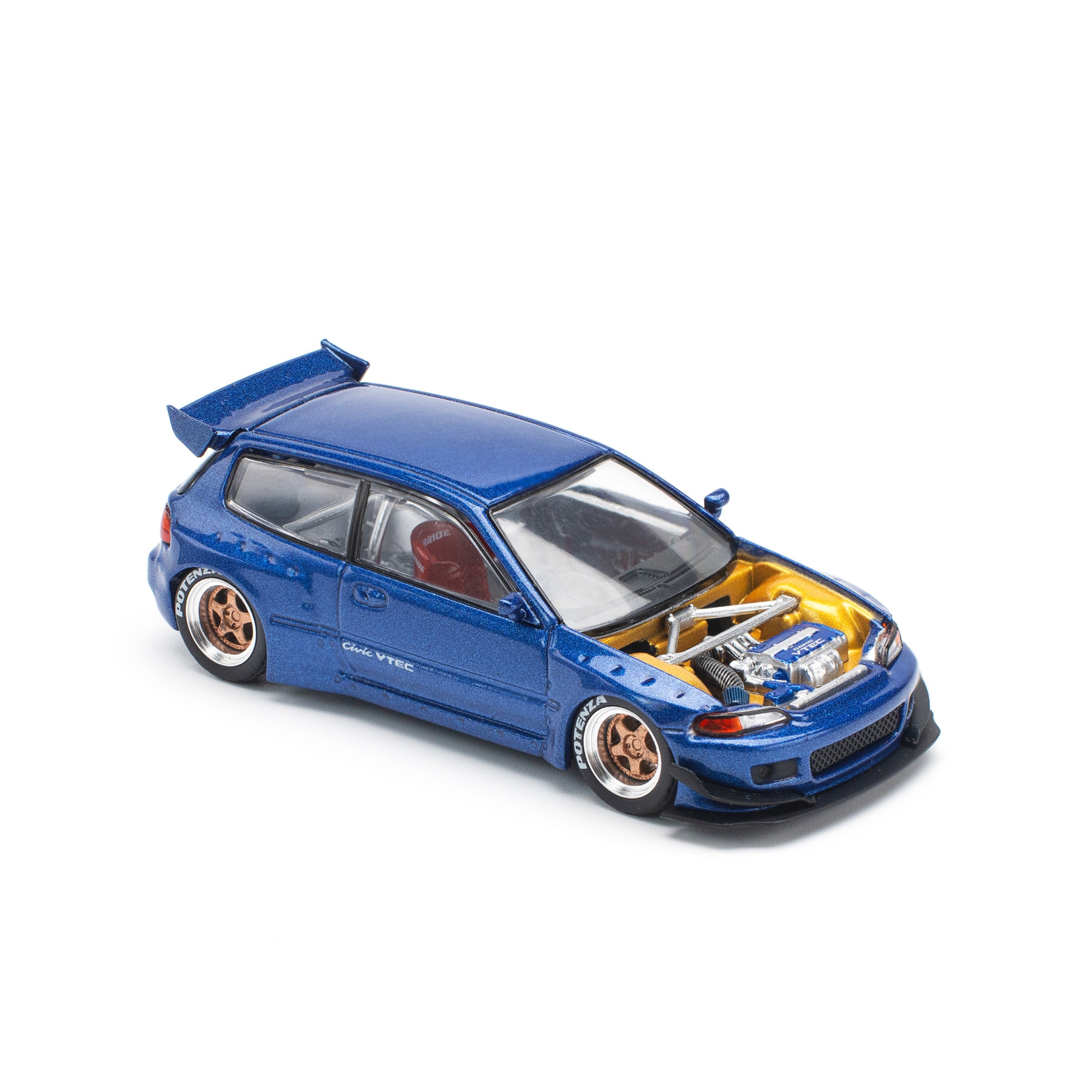 PANDEM CIVIC EG6 METALLIC BLUE WITH OPEN HOOD PR640174 by Pop Race