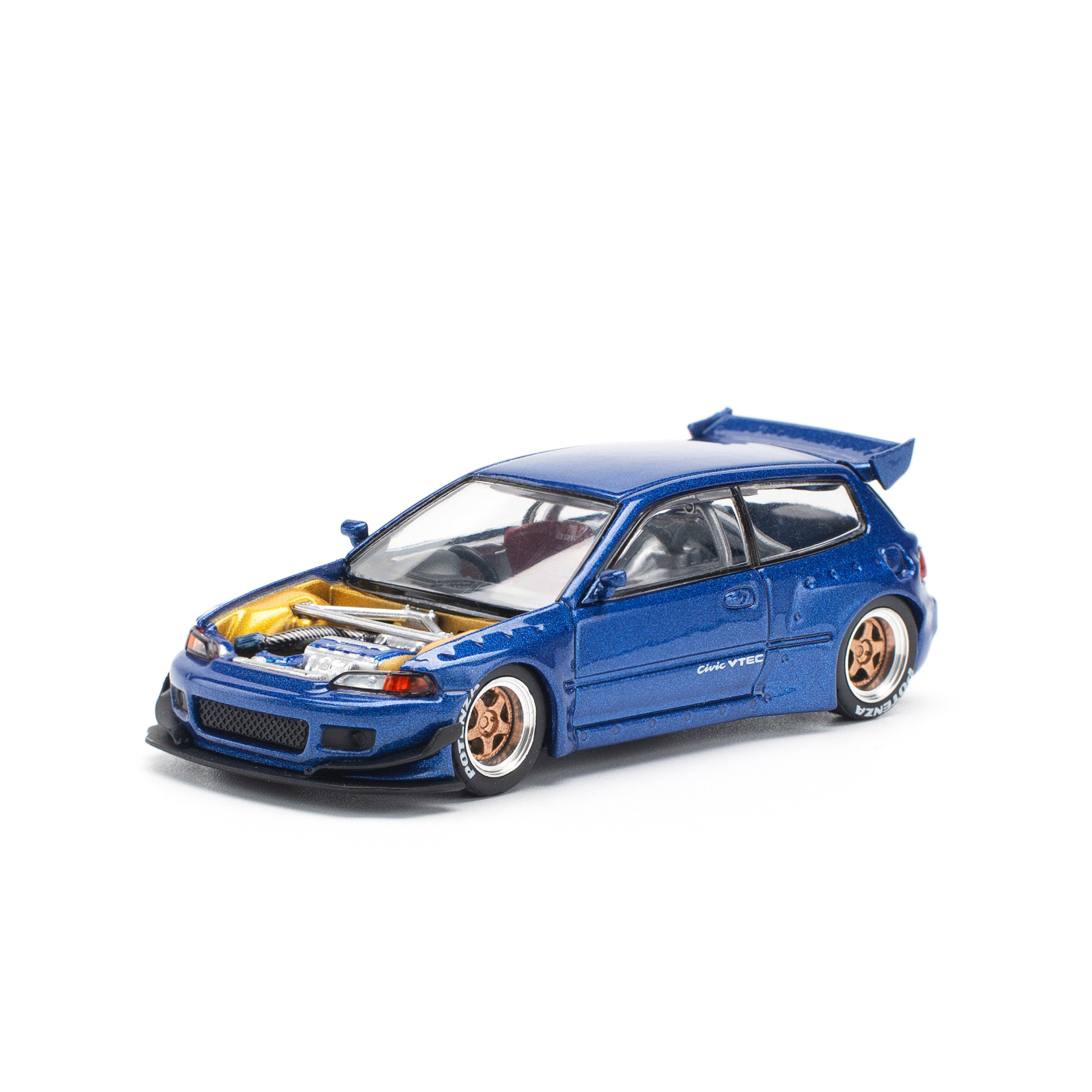 PANDEM CIVIC EG6 METALLIC BLUE WITH OPEN HOOD PR640174 by Pop Race