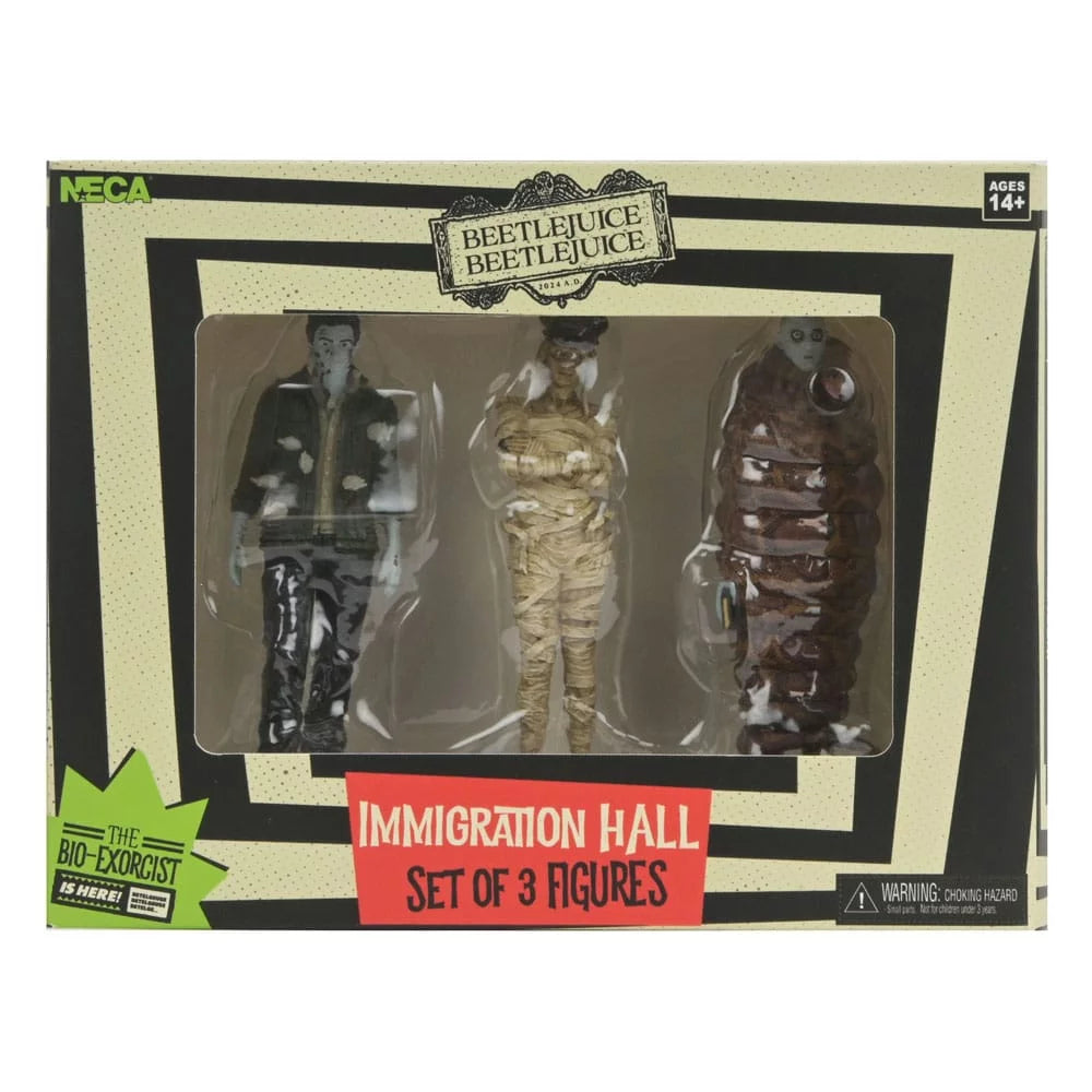 NECA Beetlejuice 2 Mummified Immigration Officer, Richard & Anaconda Man 3-Inch PVC Figure 3-Pack [Immigration Hall]