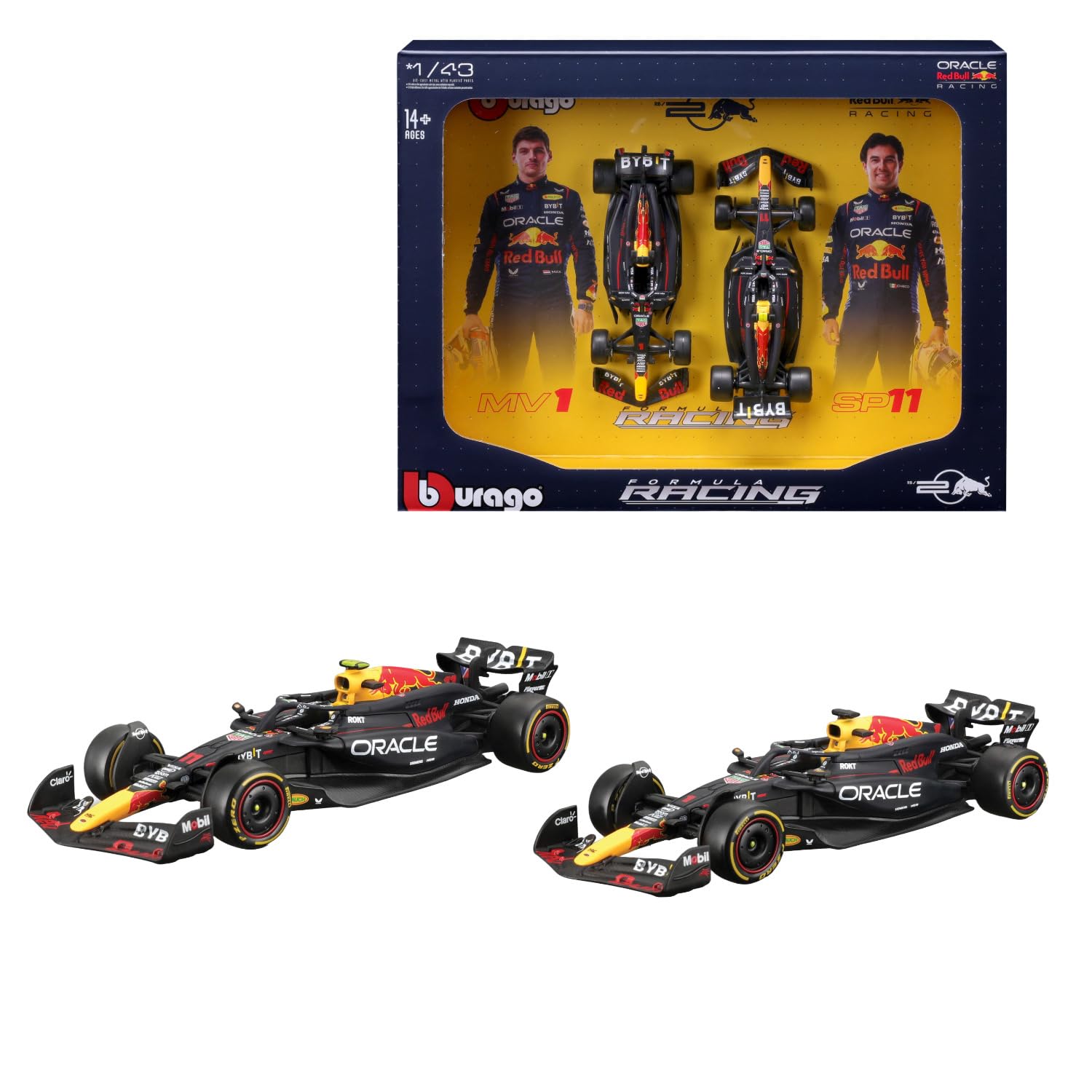 Bburago 1/43 Oracle Red Bull Racing RB20 Set of 2 F1 Models Max Verstappen & Sergio Perez
