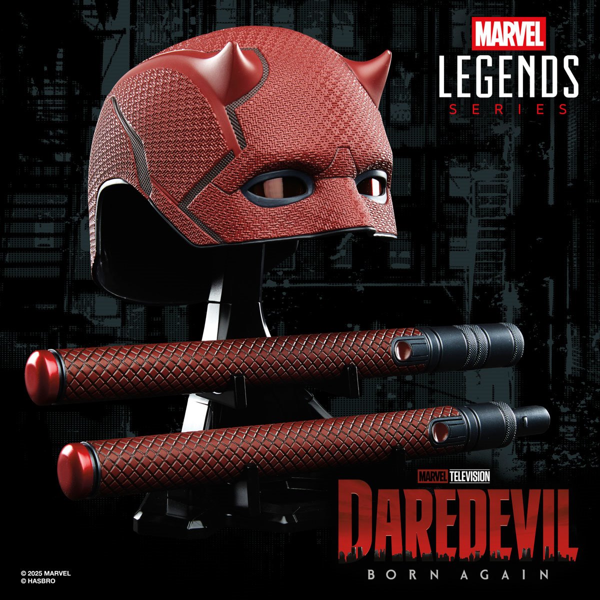 Marvel Legends Daredevil: Born Again Daredevil Mask and Billy Club Prop Replicas