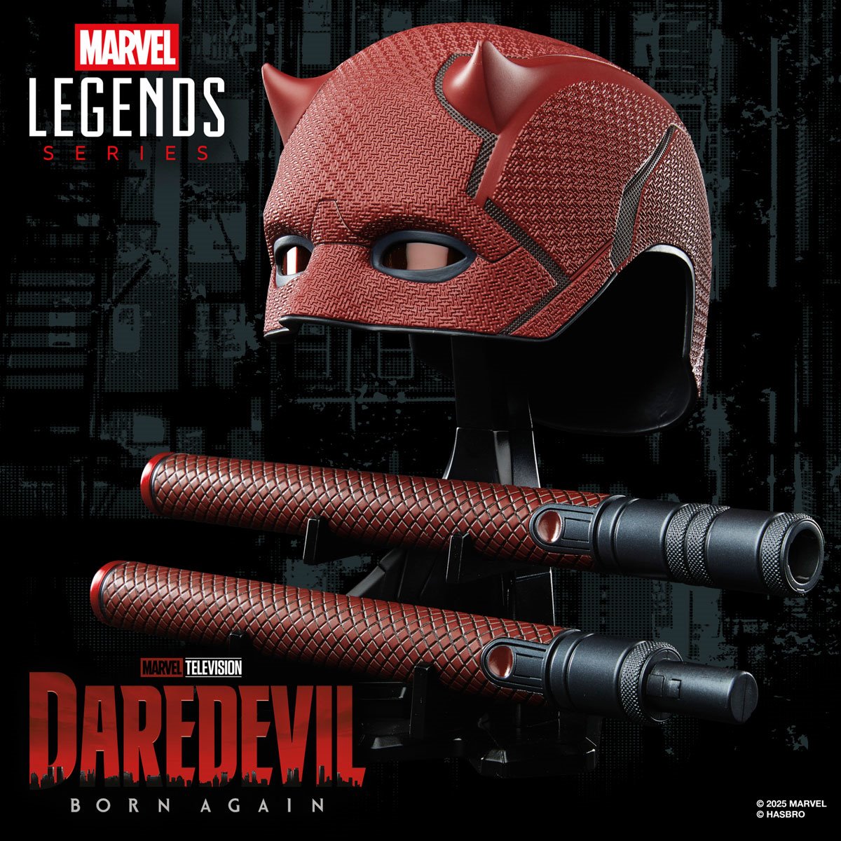 Marvel Legends Daredevil: Born Again Daredevil Mask and Billy Club Prop Replicas